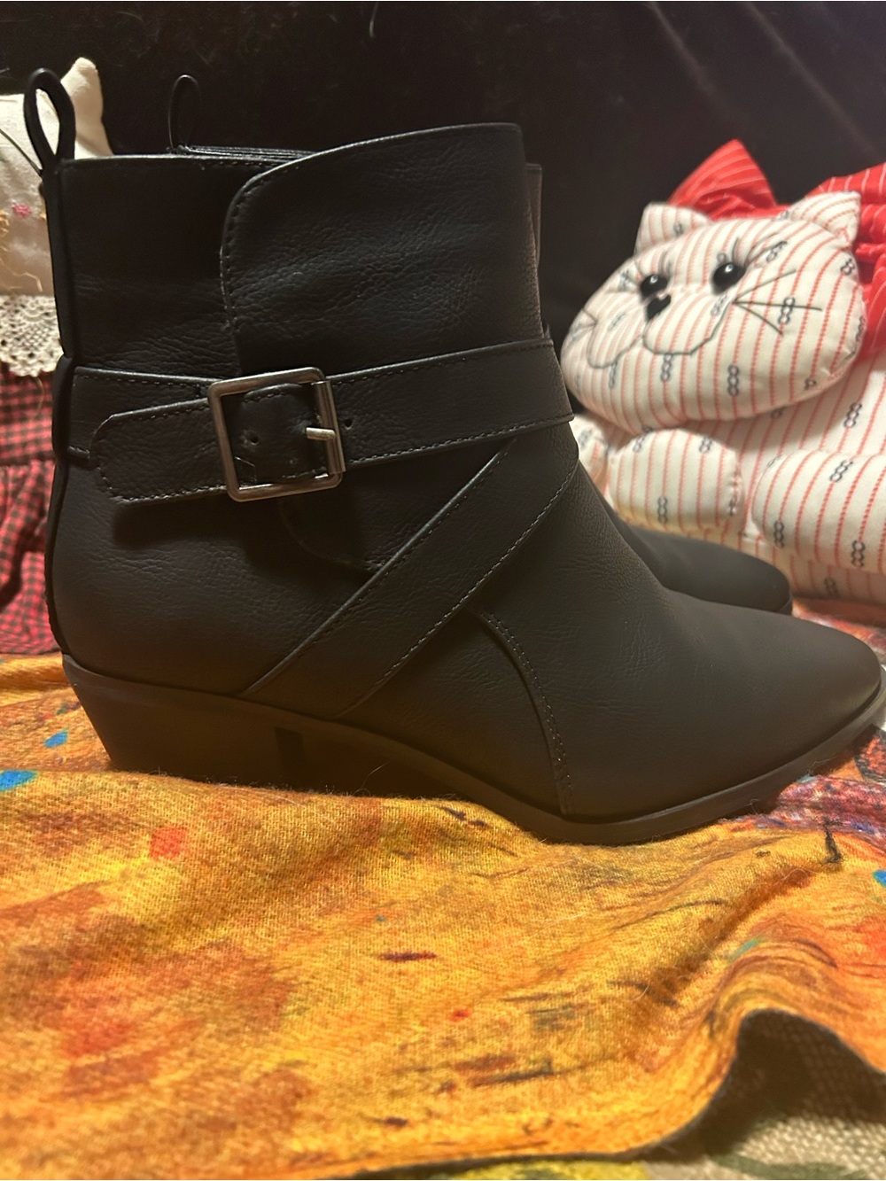 Maurices Black Faux-Leather Ankle Booties with Buckle Strap Accent